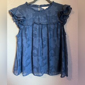 (LC) Lauren Conrad Ruffle Sleeve Mockneck Floral Tank